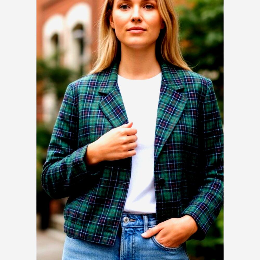 VTG 80s Pendleton Pure Virgin Wool Tartan Plaid Cropped Coat Jacket Preppy Sz 10